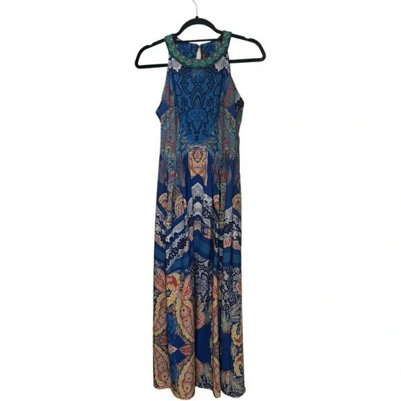 Anthropologie Ranna Gill Blue Multicolor Embellished Neckline in Size 4 - Picture 2 of 5